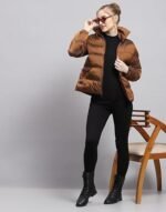 Womens Solid High Neck Full Sleeve Jacket - Image 3
