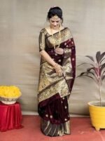 Women's Pure Soft Kanjivaram Silk Saree For Wedding Banarasi Style Sari With Blouse Piece - Image 4