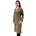 Women's Woollen Button A-Line Long Coat with Pockets - Image 4