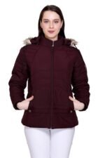 Women's Quilted Nylon Winter Jacket – Full Sleeve Hooded Puffer with Zipper Pockets