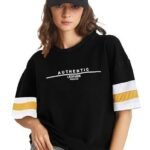 Cottoblend Half Sleeve Printed Oversized Drop Shoulder T-Shirt (Black Color)