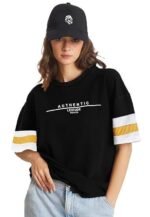 Cottoblend Half Sleeve Printed Oversized Drop Shoulder T-Shirt (Black Color)