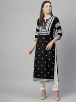 Women Black color white printed kurti set - Image 2