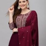 Viscose Embroidered Kurta And Pant Set With Dupatta, Kurta Set