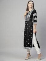 Women Black color white printed kurti set - Image 4