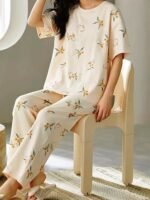 Women's Cotton Pajama Set with Top & Pants|| Korean Night Suit|| Lightweight Printed Set || Soft & Comfy Sleepwear for Girls & Women - Image 4