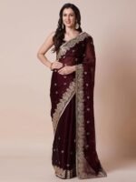 Multicolor Organza Embroidered Saree With Unstitched Blouse Piece (MAYURI1001_AB_Parent) - Image 4