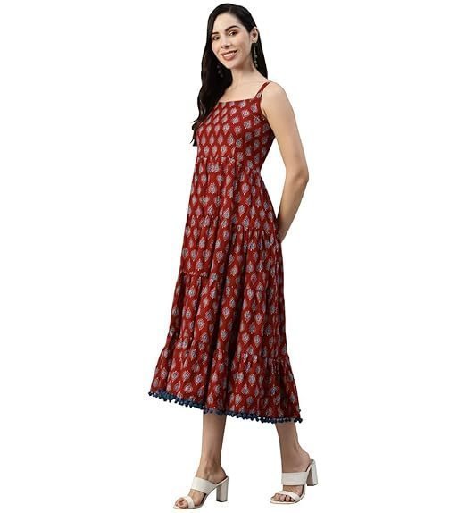 61Pvwtx5mTL._SX522_-1.jpg Women's Rayon Printed Knee Length Midi Dress - Image 1