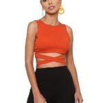 Women's & Girls' Solid Ribbed Round Neck Sleeveless Crop Tops for Women