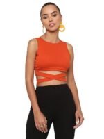 Women Orange Ribbed Tank Crop Top