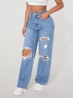 High Waist Ripped Straight Leg Pant & Trouser for Women's & Girl's - Image 4