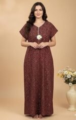 Stylish Cotton Nighty for Women | Floral Printed Night Gown for Women with Pocket | Maxi Nighty, Comfortable Sleepwear for Daily Use - Image 3