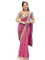Georgette Sequence Embroidery Mirror Work Saree with Unstitched Blouse Piece