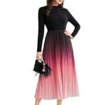 Dress for Women || Women’s Ombre Pleated Maxi Dress || Elegant Long Sleeve Gradient A‑Line Gown for Parties & Casual Outings || Lightweight Comfortable Casual Wear (T-L-19-20)