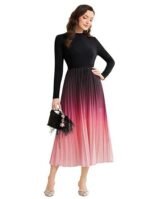 Dress for Women || Women’s Ombre Pleated Maxi Dress || Elegant Long Sleeve Gradient A‑Line Gown for Parties & Casual Outings || Lightweight Comfortable Casual Wear (T-L-19-20)