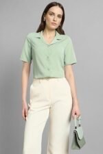 Green Solid Short Sleeves Casual Shirt