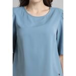 Woman Blue Solid Top - Image 3