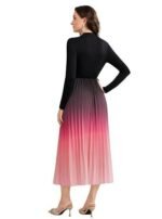 Dress for Women || Women’s Ombre Pleated Maxi Dress || Elegant Long Sleeve Gradient A‑Line Gown for Parties & Casual Outings || Lightweight Comfortable Casual Wear (T-L-19-20) - Image 3