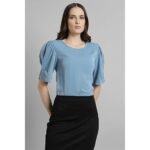 Woman Blue Solid Top - Image 5