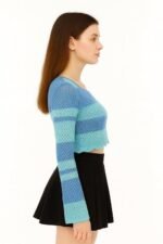 Women's Striped Korein Style Long Sleeve, Hollow Out - Image 5