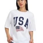 Neck Drop Shoulder Round Neck Black & White Graphic Printed Pure Cotton Oversized Baggy Fit Half Sleeve T-Shirt for Women & Girls (Sizes: S to 2XL)