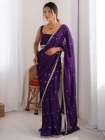 Pure Georgette Embroidered Saree With Unstitched Blouse Piece - Image 2