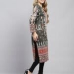 Carlo Womens Self Design Round Neck Wool Blend Kurti Camel