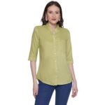Women’s Rayon Formal Shirt | Solid Office Wear Top for Women | V-Neck Button-Down Casual & Workwear Shirt for Ladies