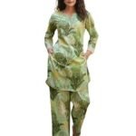 Cotton Blend Green Printed V-Neck Co-ord Set | Daily & Casual Wear