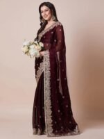 Multicolor Organza Embroidered Saree With Unstitched Blouse Piece (MAYURI1001_AB_Parent) - Image 5