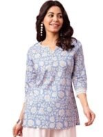 Trendy Floral Print Topper Kurti | Short Kurti with 3/4 Sleeves Â Stylish & Comfortable|| Kurta for Women