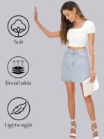 Women's & Girl's Solid High Waist Slit Below The Knee Denim Skirt - Image 6
