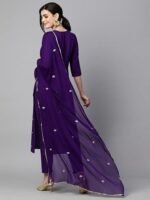 Cotton Blend Embroidered Straight Kurta with Pant & Dupatta - Image 3