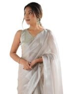 Shimmer Chiffon Lace Border Saree With Unstitched Blouse Piece