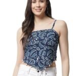 Casual Hankie Cotton Sustainable Bagru Print Crop Top for Women || Square Neck Crop Top for Women || Sleeveless Crop Top for Women || Latest Cotton Women Crop Top for Summer