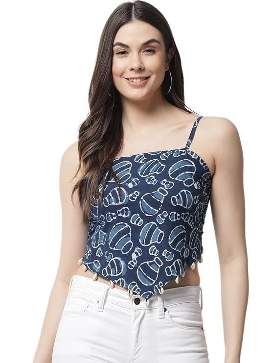 61j94cZoqZL._SY741_-1.jpg Casual Hankie Cotton Sustainable Bagru Print Crop Top for Women || Square Neck Crop Top for Women || Sleeveless Crop Top for Women || Latest Cotton Women Crop Top for Summer - Image 1