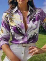 Women's Satin Shirt with Long Sleeves Western Style Spread Collar Neck Relaxed Fit Abstact Printed Pattern and Standard Length - Image 6