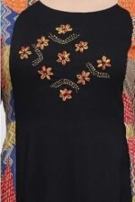 Rayon Relaxed Fit Anarkali Shrug Style Printed Embroidered Kurta - Image 3