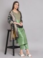 Women's Cotton Silk Blend Kurta Pant Set with Banarasi Silk Dupatta