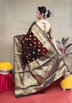 Women's Pure Soft Kanjivaram Silk Saree For Wedding Banarasi Style Sari With Blouse Piece - Image 5