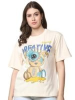 Cotton Oversized Baggy Fit Drop Shoulder Latest Aesthetic & Cool Graphic Printed Half Sleeve Tshirt for Women |Trendy Tees |Casual Loose Korean T-Shirt