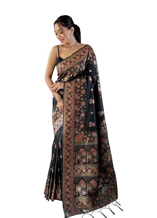 61sUedUUvL._SY741_-2.jpg Kanchipattu Phasmina Silk Hand Work Pure Jari Wewing Original Kanjivaram Jacqurad Rajwadi Print Kalmkari Sarees With Blouses Piecs And Zalar - Image 1