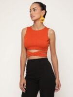 Women Orange Ribbed Tank Crop Top - Image 5