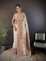 Pure Original kanchipuram Zari weaving silk Kalamkari Kanjivaram desinger Saree With Blouse piece for Wedding - Image 3