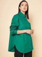 Women's oversized solid cotton green casual shirt - Image 4