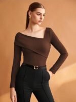 ONE Shoulder SKIMS Ultra Soft OVERFOLD Sleeveless Gathered Front Cuddle TEE for Women - Image 5