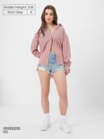 Striped Cotton Linen Shirt: Women and Girls Long Sleeves Collared Neck Button Front Cotton Linen Boyfriend Shirts - Image 4