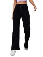 Wide-Leg High-Rise Stretchable Patch-Pocketed Denim Jeans