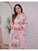 Embroidery Solid Anarkali Kurta and Pant Set with Dupatta