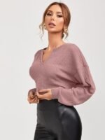 Womens Waffle Long Sleeve 2025 Fall Fashion V Neck Basics Crop Tops Slim Fitted T Shirts Going Out Crop top for Women Stylish Western Tops - Image 3